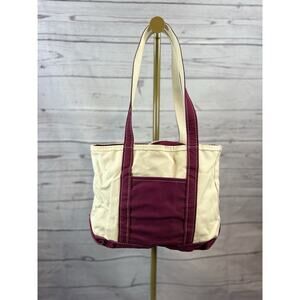 L.L.Bean Boat and Tote Canvas Bag Vintage Plum Red Cream Medium